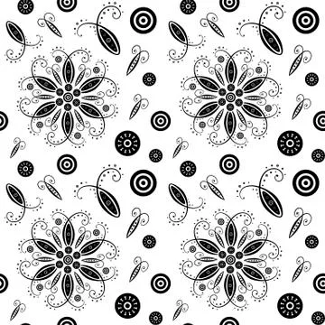 Flower abstract seamless pattern, black and white Stock Illustration