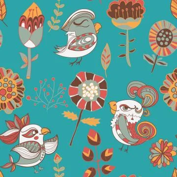 Flower and bird. seamless texture Stock Illustration