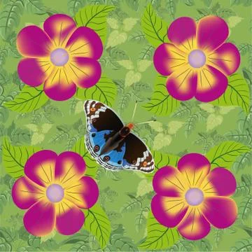 Flower and butterfly seamless pattern. Stock Illustration