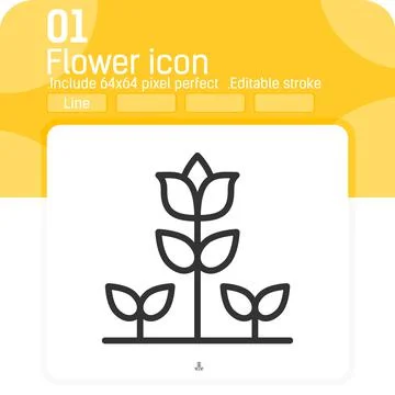 Flower and grass icon vector with outline style isolated on white background イラスト素材