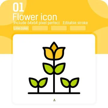 Flower and grass icon vector with outline color style isolated Stock Illustration
