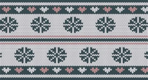 Flower and heart knitted pattern, Festive Sweater Design. Seamless Knitted Pa Stock Illustration