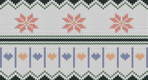 Flower and heart knitted pattern, Festive Sweater Design. Seamless Knitted .. Illustrazione stock