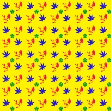 Flower and Leaf pattern design with yellow background Stock Illustration