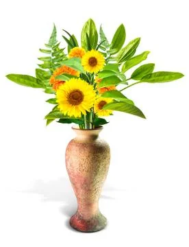 Flower and leaf in vase Stock Photos