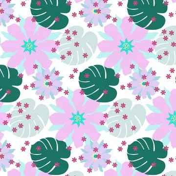 Flower and leaves seamless pattern Ilustración de archivo