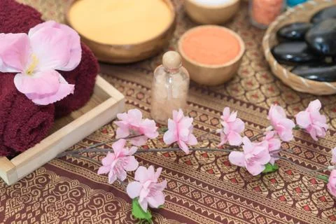 Flower and other spa objects for Spa aroma Stock Photos