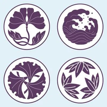 Flower and wave and leaf lotus flat simlpe vector illustraton Stock Illustration