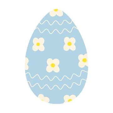Flower and wavy lines Patterned Easter Egg in trendy soft blue. Ester greetings Illustrazione stock