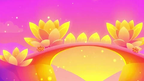 Flower Arch Mountain Cave View Cartoon: Flower and Yellow Arch Design Mountain Stock Footage 306505290