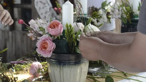 Flower arrangement in class room. Stock Footage 86677524