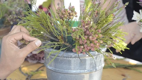 Flower arrangement  in the class room. Stock Footage 86677565