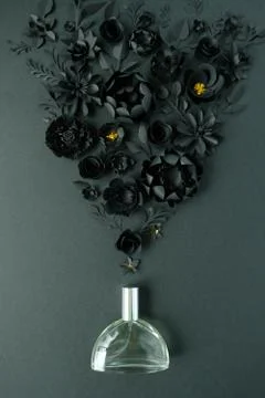 Flower arrangement. Flowers, fragrance, perfume on black Stock Photos