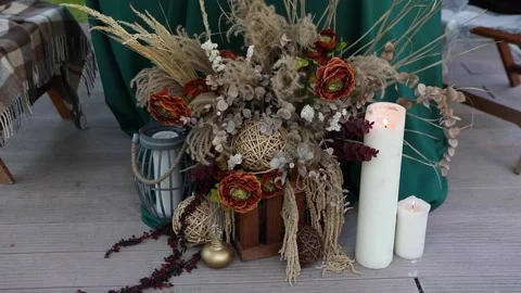 Flower arrangement for summer wedding picnic Stock Footage 140178341