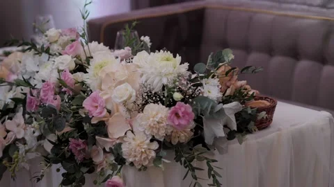 Flower arrangement on the wedding table. Stock Footage 235735525