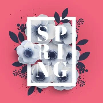 Flower arrangement with the word Spring. Stock Illustration