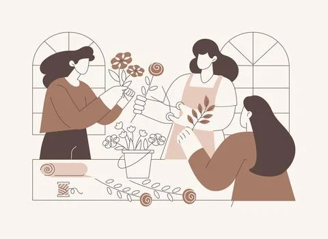 Flower arranging isolated cartoon vector illustrations. Stock-Illustration