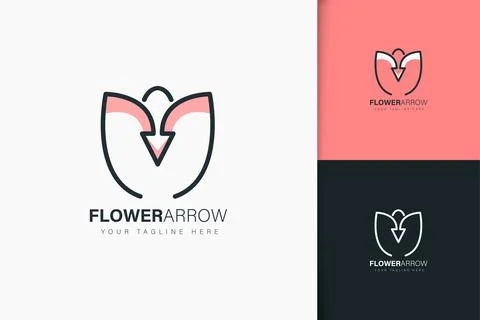 Flower arrow logo design linear style Stock Illustration