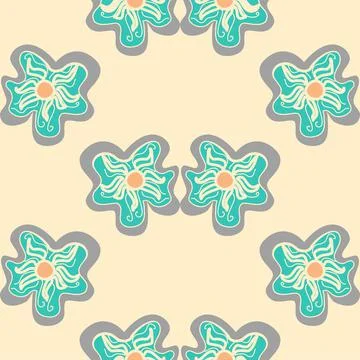 Flower art vector seamless repeatable pattern in aqua green and grey on cream イラスト素材
