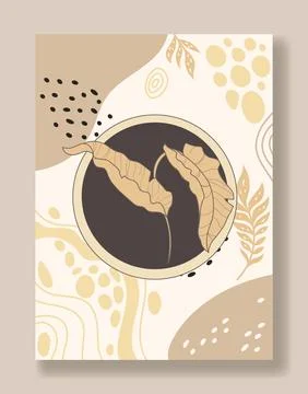 Flower background. Abstract circle frame. Pastel doodle shapes. Beige leave.. Stock Illustration