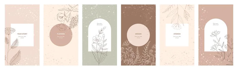 Flower background. Floral pattern frame or spring line card, abstract minimal Stock Illustration