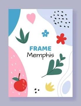 Flower background. Memphis frame. Abstract flat shapes. Cute jungle leaf an.. Illustrazione stock