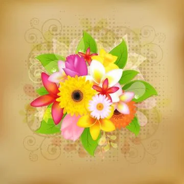 Flower background on old paper Stock Illustration