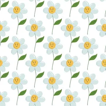 Flower background with smiling chamomiles Illustrazione stock