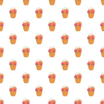 Flower baskets seamless pattern creating vibrant spring background Stock Illustration