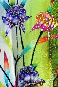Flower batik background with fabric texture Stock Photos