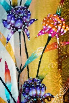 Flower batik background with fabric texture Stock Photos