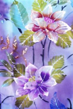 Flower batik background with fabric texture Stock Photos
