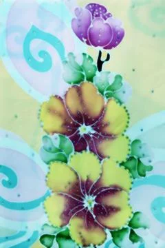 Flower batik background with fabric texture Stock Photos
