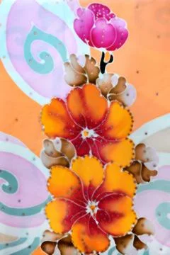 Flower batik background with fabric texture Stock Photos