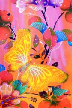 Flower batik background with fabric texture Stock Photos