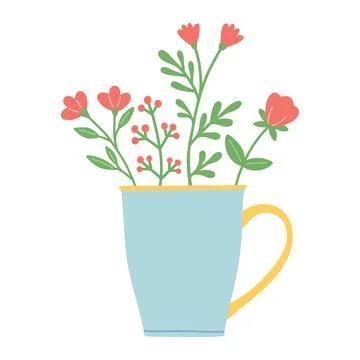 Flower in beautiful cup, flat design vector Stock Illustration