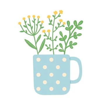 Flower in beautiful cup, flat design vector Stock Illustration