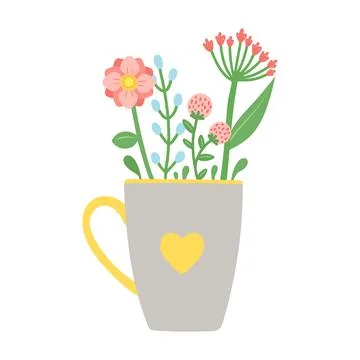 Flower in beautiful cup, flat design vector Illustrazione stock