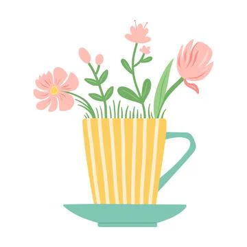 Flower in beautiful cup, flat design vector Stock Illustration