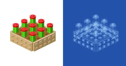 Flower bed blueprint project idea and implementation. Vector Stock Illustration