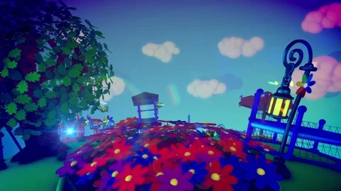Flower bed on a playground under the summer morning sky. Stock Footage 162094319