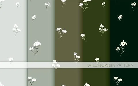 Flower bedstraw flower seamless pattern flat set Stock Illustration