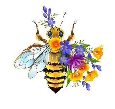 Flower bee with wild plants Stock Illustration