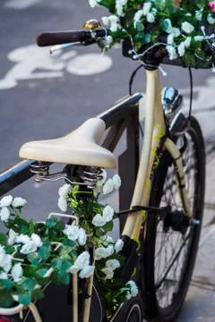 Flower bike on the side of the road Stock Photos
