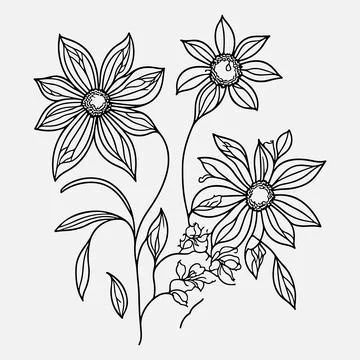 Flower Black Outline Vector On White Background Illustrazione stock