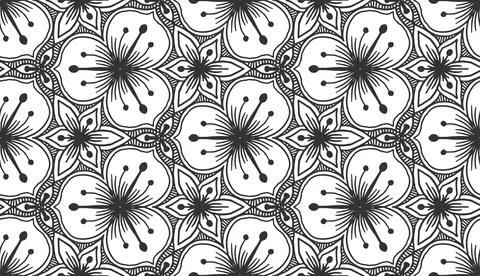 Flower black seamless pattern floral texture tile Stock Illustration