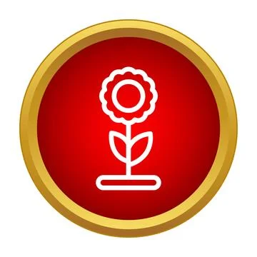 Flower bloom icon in red circle with gold border Stock Illustration