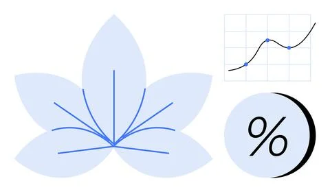 Flower with blue lines intersecting, a line graph with data points on a grid, Stock Illustration