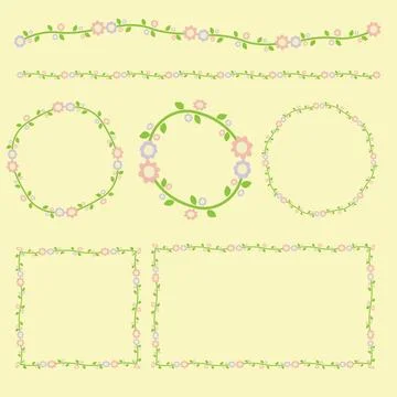 The flower Boarder cartoon style bundle set natural concept Stock Illustration