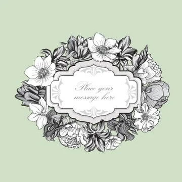 Flower boder. Floral frame. Flourish greeting card. Summer decor Illustrazione stock